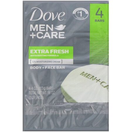 Dove, Men+Care, Sabonete em Barra Para o Corpo + Rosto, Extra Fresh, 4 barras, 113 g (4 oz) cada