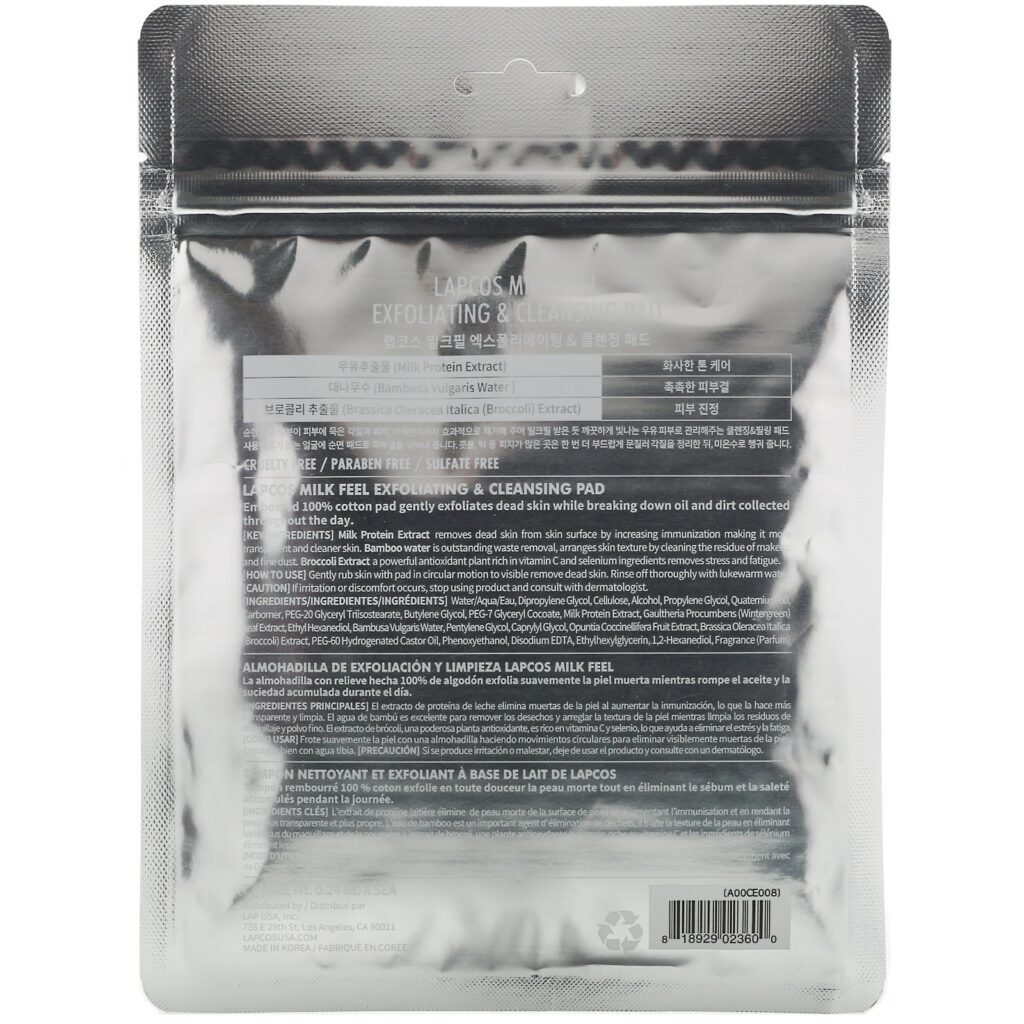 Lapcos, Milk Feel, Discos de Limpeza e Esfoliação, 5 Discos, 7 g (0,24 oz) Cada - Imagem 3