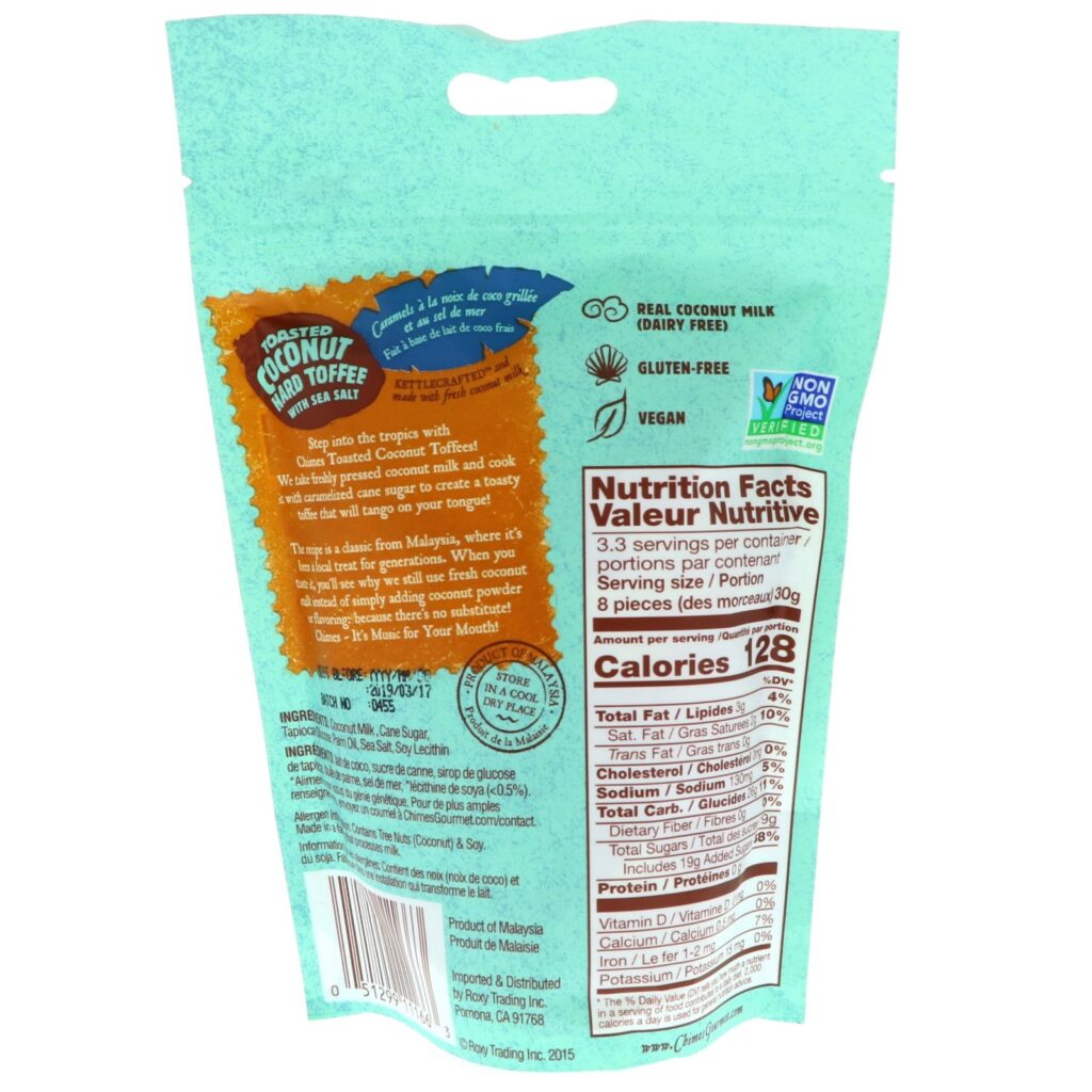 Chimes, Caramelo Duro de Coco Torrado com Sal Marinho, 100 g (3,5 oz) - Imagem 2