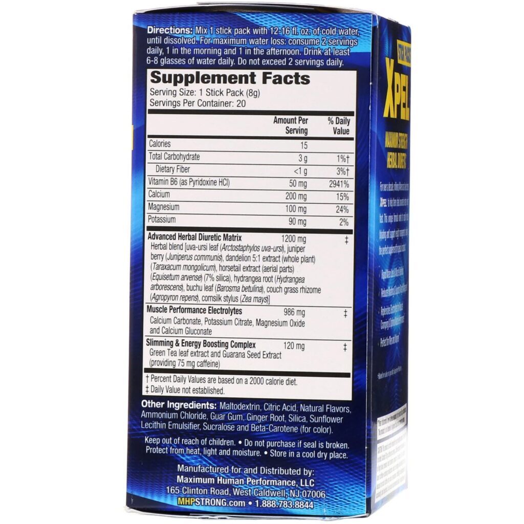 MHP, XPEL, Maximum Strength Herbal Diuretic, Pineapple Ginger, 20 Packs, 0.28 oz (8 g) - Imagem 2