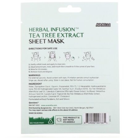 Avarelle, Herbal Infusion, Tea Tree Extract Sheet Mask, 1 Sheet, 0.7 oz (20 g) - Image 2