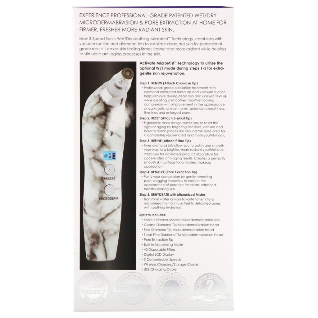 Michael Todd Beauty, Sonic Refresher, Sistema de Sonic Microderm Molhado/Seco + Extração de Poros, Mármore Branco, Kit com 6 Unidades - Imagem 4