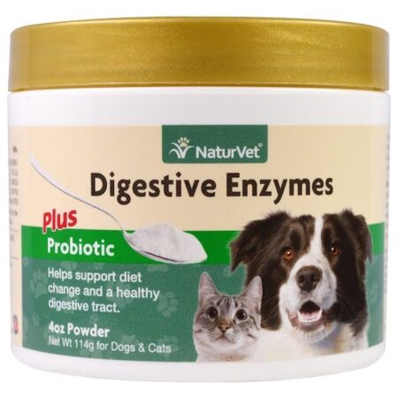 NaturVet, Enzimas Digestivas Mais Probiótico, Para Cães e Gatos, Em Pó, 114 g (4 oz)