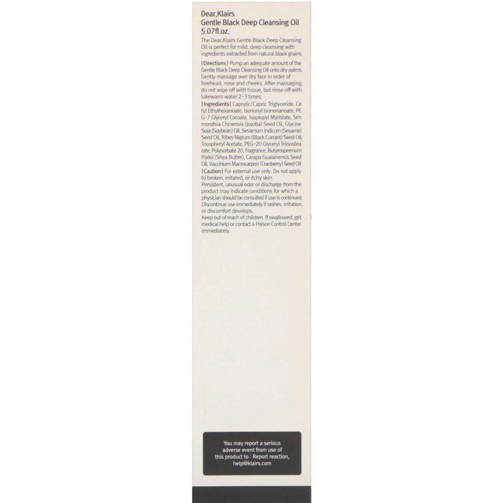 Dear, Klairs, Gentle Black Deep Cleansing Oil, 5.07 fl oz (150 ml) - Imagem 3