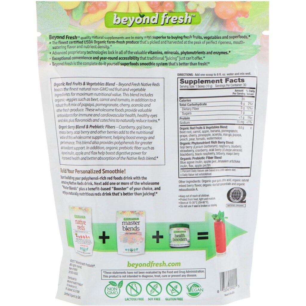 Beyond Fresh, Native Reds, Superalimentos Vermelhos Orgânicos, Sabor Natural de Frutas Vermelhas, 10,58 oz (300 g) - Imagem 2