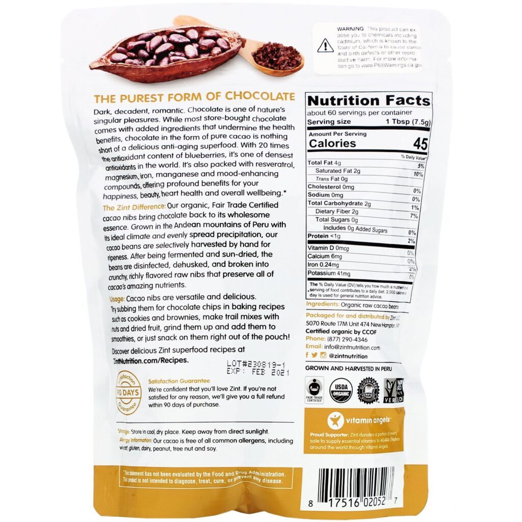 Zint, Nibs de Cacau Cru e Orgânico, 16 oz (454 g) - Imagem 2