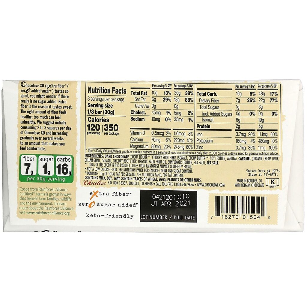 Chocolove, XO, Salted Caramel in 60% Dark Chocolate, 3.2 oz ( 90 g) - Imagem 2