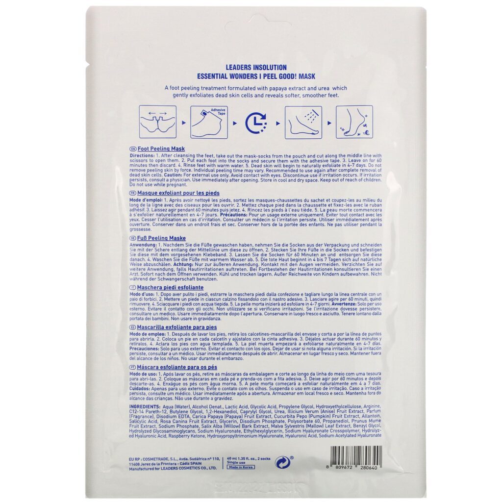 Leaders, Essential Wonders, I Peel Good! Foot Peeling Mask, 2 Socks, 1.35 fl oz (40 ml) - Imagem 2
