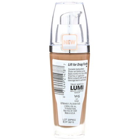 L'Oreal, True Match, maquiagem para luminosidade saudável, FPS 20, W6 Sun Beige, 30 ml - Image 2