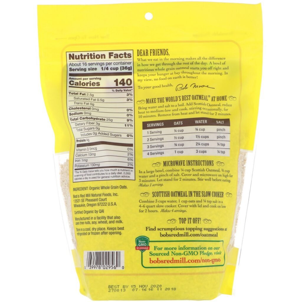 Bob's Red Mill, Organic, Scottish Oatmeal, 20 oz (567 g) - Imagem 2