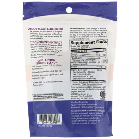 Nature's Way, Sambucus Elderberry, Vitamin C Lozenges, Wild Cherry Flavored, 24 Lozenges - Imagem 2