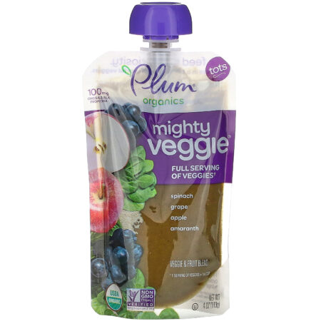 Plum Organics, Mighty Veggie, Spinach, Grape, Apple, Amaranth, 6 Pouches, 4 oz (113 g) Each - Image 2