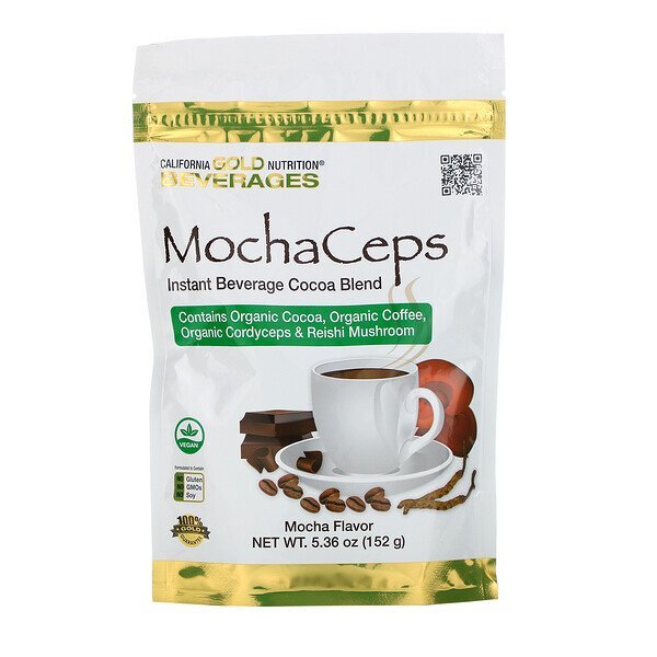 California Gold Nutrition, MochaCeps, Bebida Instantânea com Sabor de Mocha com Cacau Orgânico, Café, Cordyceps e Cogumelo Reishi, 152 g (5,36 oz)
