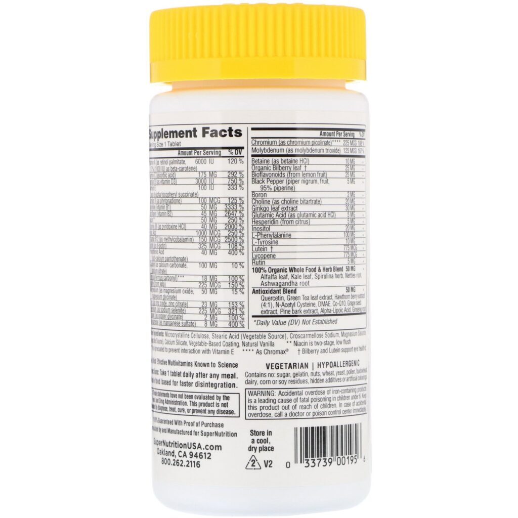Super Nutrition, SimplyOne, Homens de 50+, Multivitamínico de Potência Tripla, 30 Comprimidos - Imagem 2