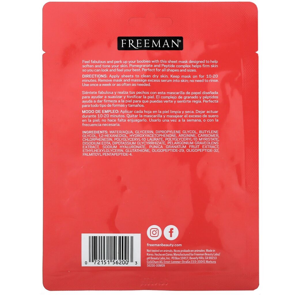 Freeman Beauty, Máscara Perky Bust em Folha para os Seios, Reforço + Tonificador, 1 Par, 30 ml (1 fl oz) - Imagem 2