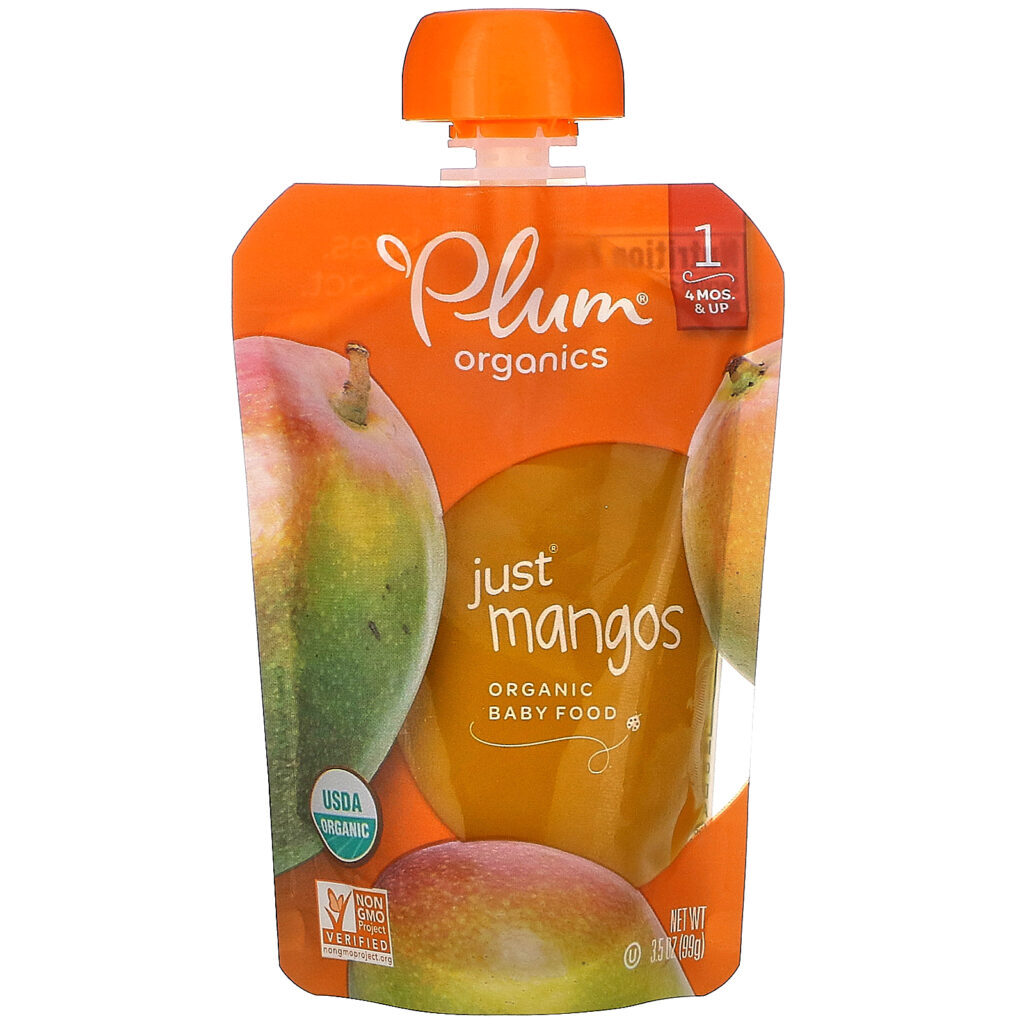 Plum Organics, Organic Baby Food, 4 Months & Up, Just Mangos, 6 Pouches, 3.5 oz (99 g) Each - Imagem 2
