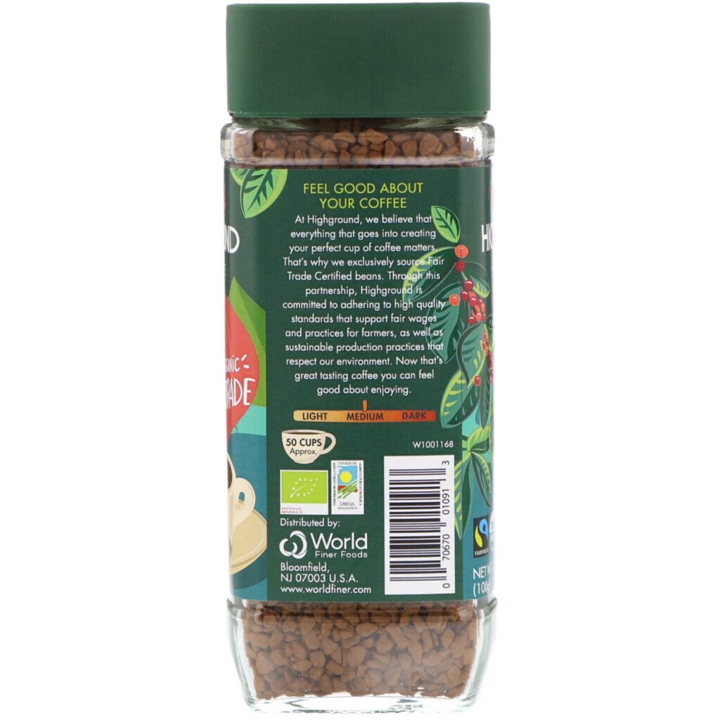 Highground Coffee, Café Instantâneo Orgânico, Médio, Descafeinado, 100 g - Imagem 2