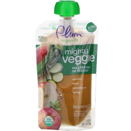 Plum Organics, Mighty Veggie, Tots, Zucchini, Apple, Watermelon, Barley, 6 Pouches, 4 oz (113 g) Each - Image 2