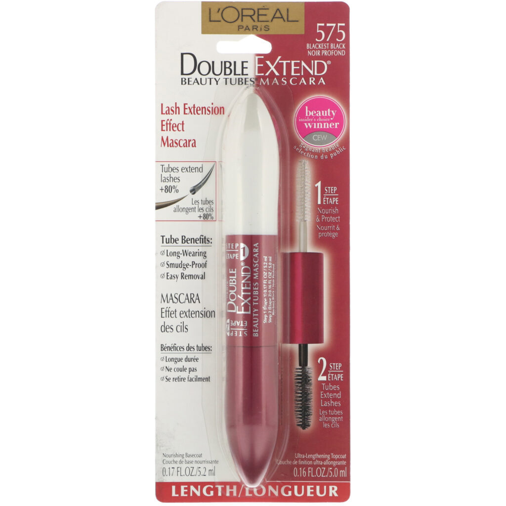 L'Oreal, Tubo de rímel Double Extend Beauty, Blackest Black 575, 5,2 ml/5 ml - Imagem 2