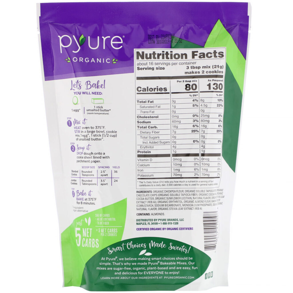 Pyure, Organic Bakeable, Sugar-Free Cookie Mix, Chocolate Chip, 12.9 oz (368 g) - Imagem 2