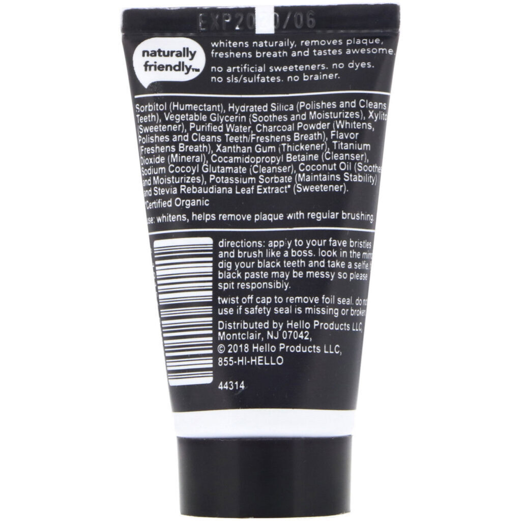 Hello, Fluoride Free Whitening Toothpaste, Activated Charcoal, 1 oz (28.3 g) - Imagem 2