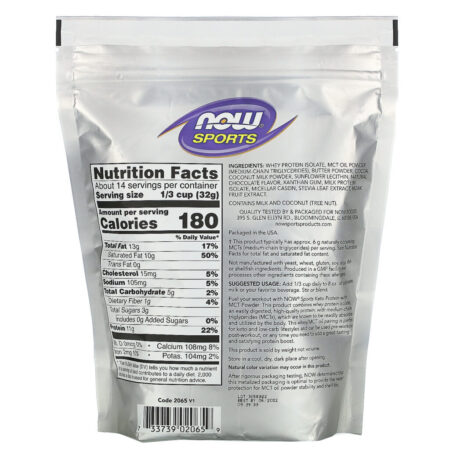 Now Foods, Sports, Keto Protein with MCT Powder, Creamy Chocolate, 1 lb (454 g) - Imagem 2
