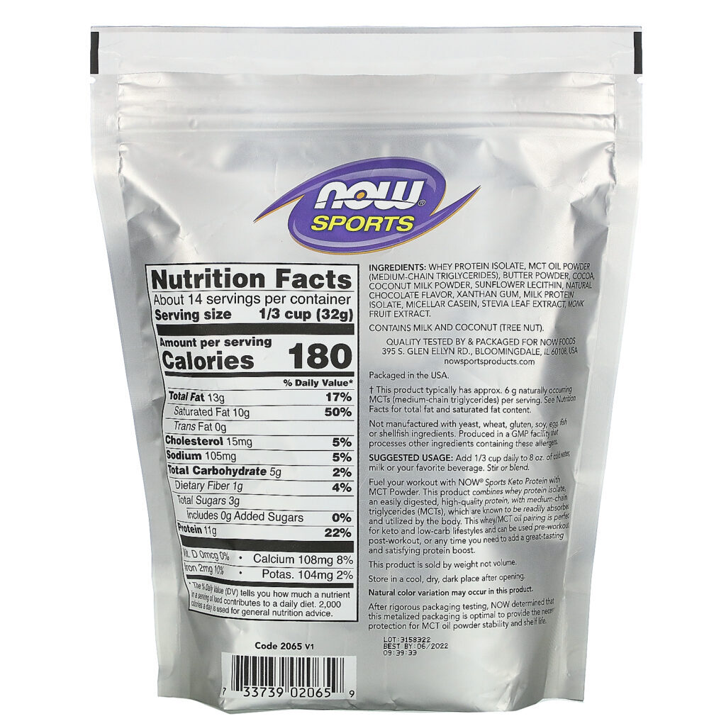 Now Foods, Sports, Keto Protein with MCT Powder, Creamy Chocolate, 1 lb (454 g) - Imagem 2