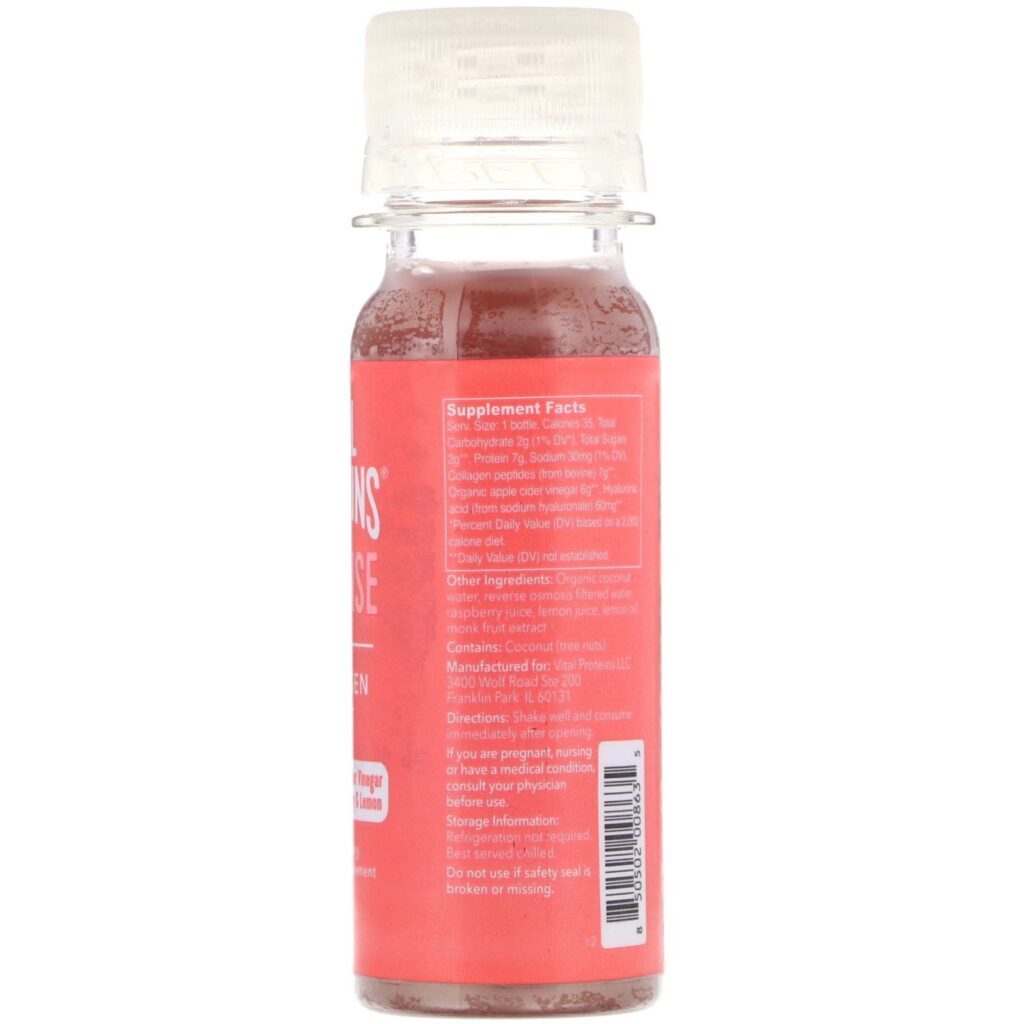 Vital Proteins, Dose de Colágeno, Purificação, Vinagre de Maça, Framboesa e Limão, 2 fl oz (59 ml) - Imagem 2