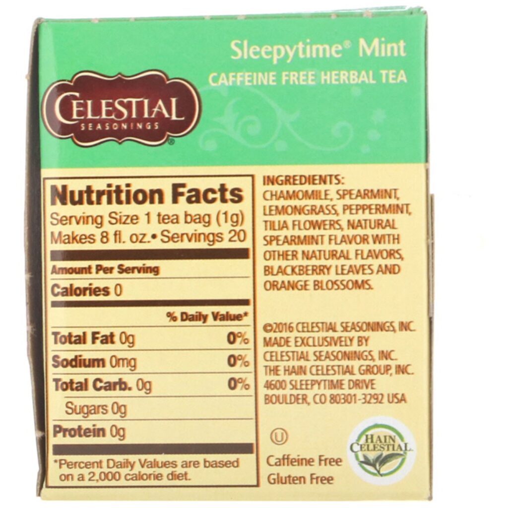 Celestial Seasonings, Chá Herbáceo, Menta Para Dormir, Sem Cafeína, 20 Saquinhos de Chá, 1,0 oz (29 g) - Imagem 2