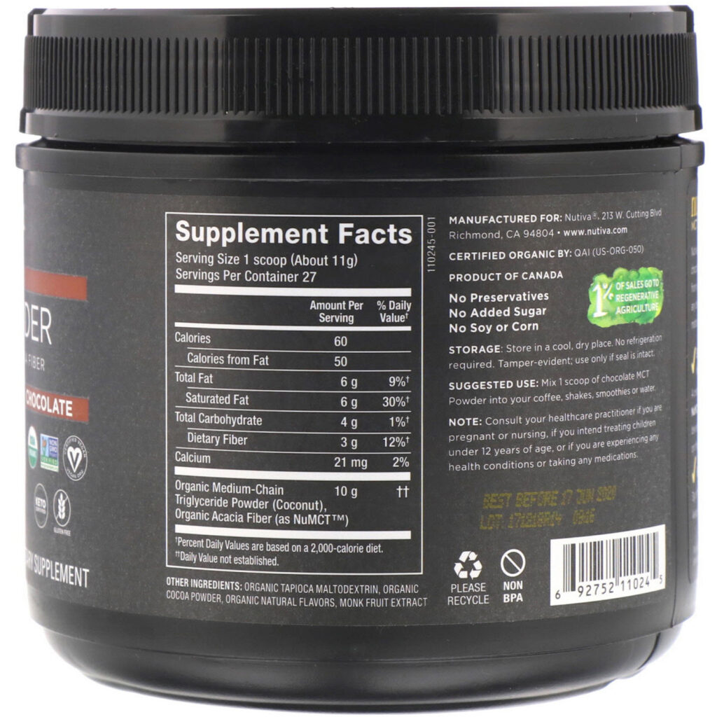 Nutiva, TCM Orgânico em Pó, Chocolate, 300 g (10,6 oz) - Imagem 2