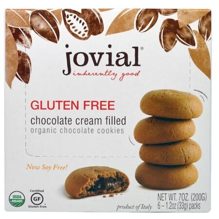 Jovial, Cookies de Chocolate Orgânico, Recheio de Creme de Chocolate, Sem Glúten, 6 - 1,2 oz (33 g) Pacotes