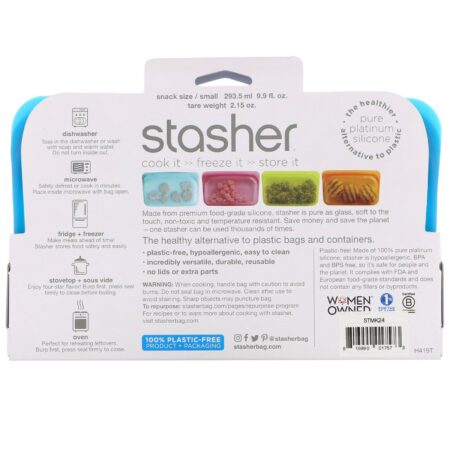 Stasher, Embalagem Reutilizável de Silicone para Alimentos, Tamanho Lanche Pequeno, Azul, 293,5 ml (9,9 fl oz) - Image 2