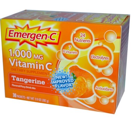 Emergen-C, Vitamina C, Mistura de Bebidas Efervescentes com Sabor, Tangerina, 1.000 mg, 30 Pacotes, 9,4 g Cada