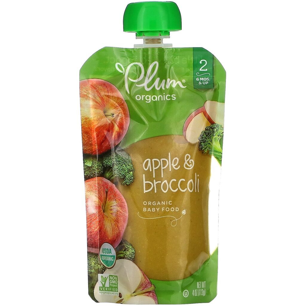 Plum Organics, Organic Baby Food, 6 Months & Up, Apple & Broccoli, 6 Pouches, 4 oz (113 g) Each - Imagem 2
