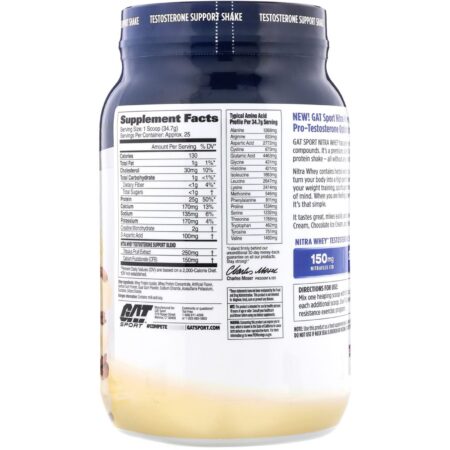 GAT, Nitra Whey, Testosterone Support Shake, Vanilla Ice Cream, 1.91 lb (866.4 g) - Image 2