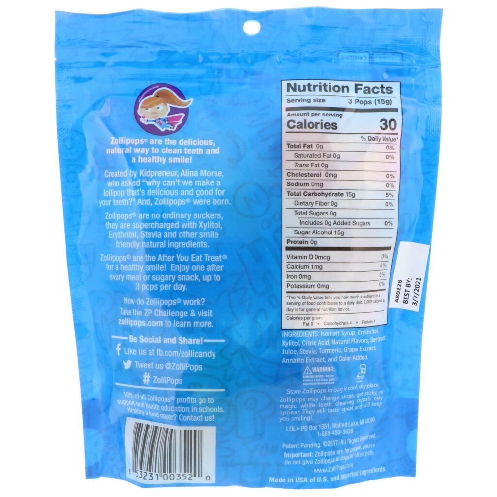 Zollipops, Pirulitos de Limpeza Dental, Morango, Laranja, Framboesa, Cereja, Uva, Abacaxi, Aprox. 15 Pops, 3,1 oz - Imagem 2
