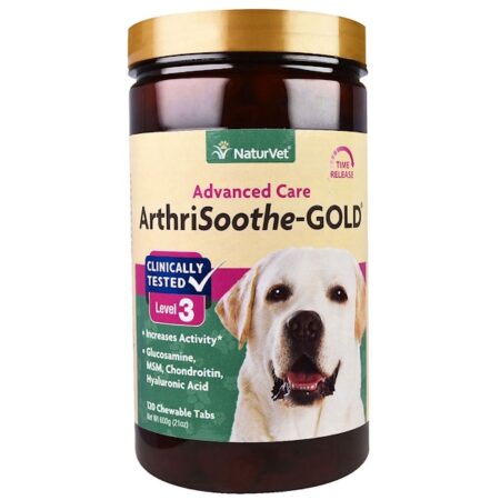 NaturVet, ArthriSoothe-GOLD, Cuidados Avançados, Nível 3, 120 Comprimidos Mastigáveis, 600 g (21 oz)