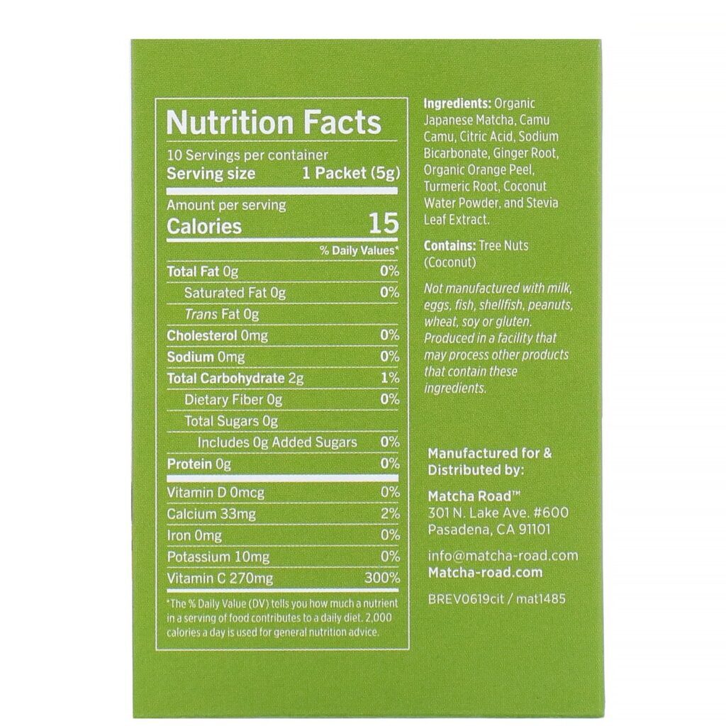 Matcha Road, Matcha + Vitamina C, Mistura de Superalimentos para Bebidas, Cítricos com Gengibre, 10 Envelopes, 5 g (0,18 oz) Cada - Imagem 2