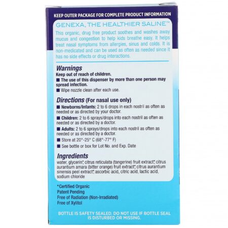 Genexa, Children's Saline Care, Spray Nasal Orgânico e Conta-Gotas, Acima de 2 Anos, 30 ml (1 fl oz) - Image 2