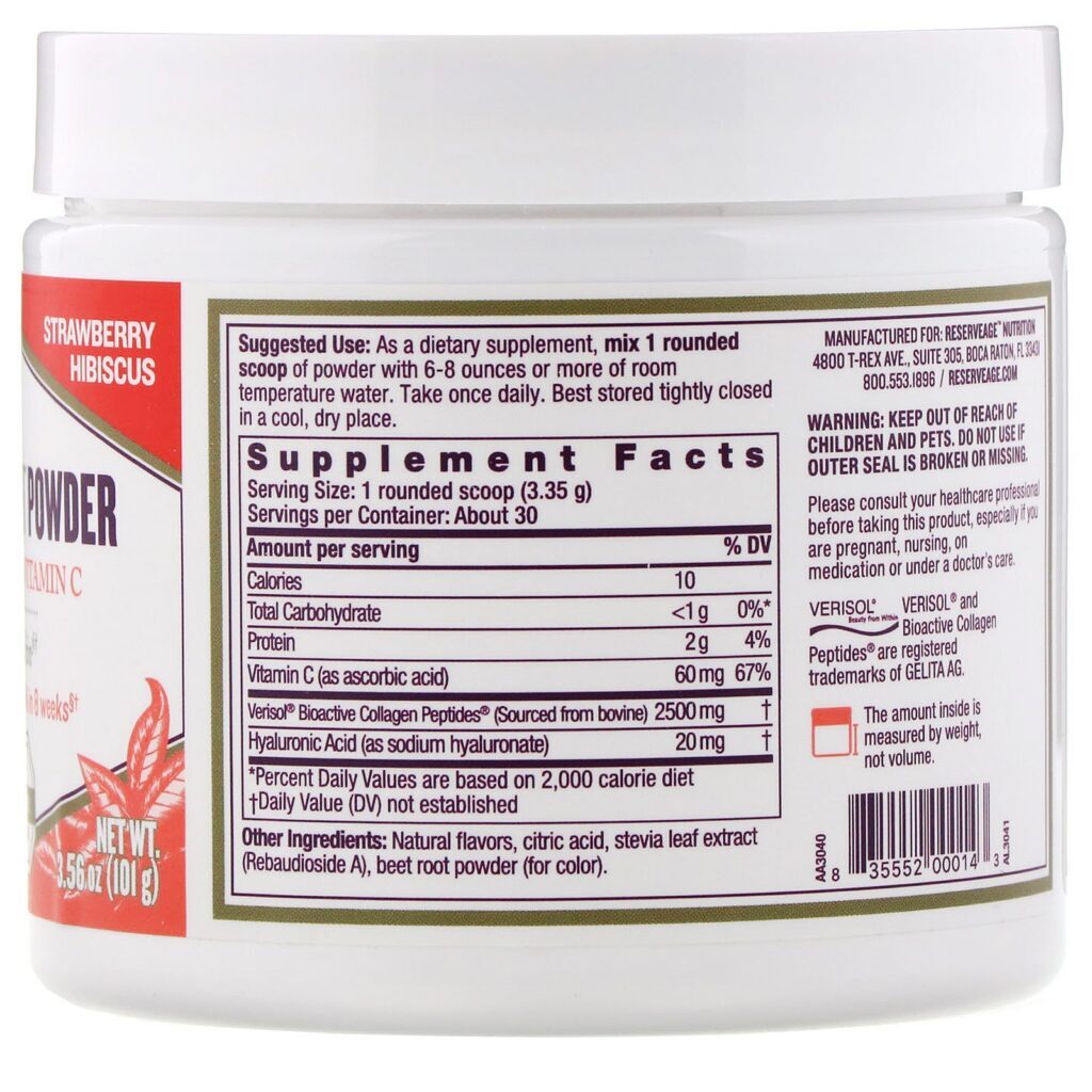 ReserveAge Nutrition, Collagen Replenish Powder, Strawberry Hibsicus, 3.56 oz (101 g) - Imagem 2