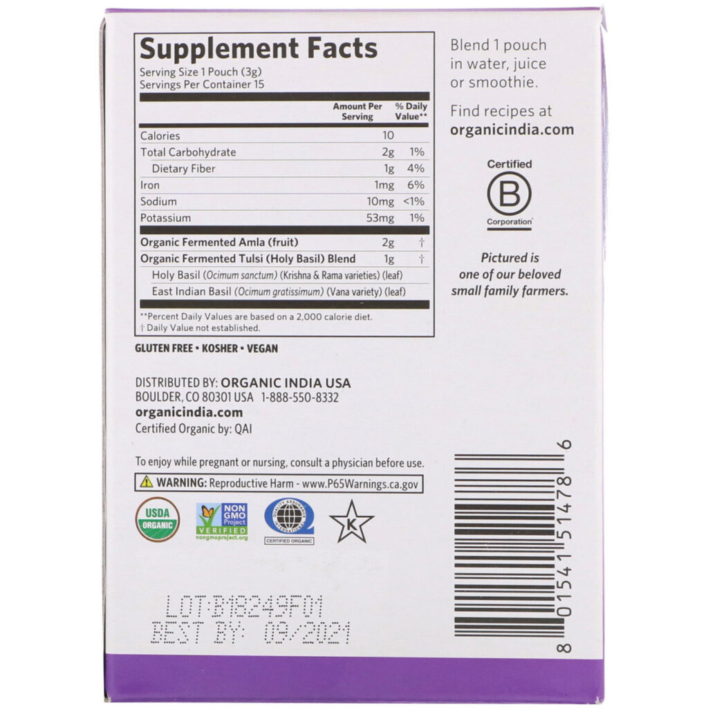 Organic India, Immune Lift, Fermented Adaptogens, 15 Packs, 0.1 oz (3 g) Each - Imagem 2