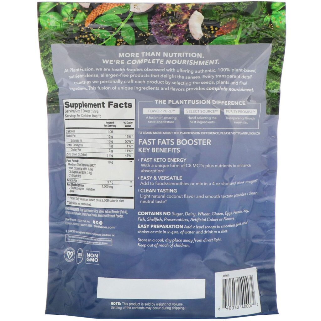 PlantFusion, Fast Fats, Reforço, Energético Cetogênico, Natural, 6,63 oz (188 g) - Imagem 2