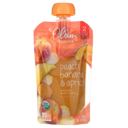 Plum Organics, Organic Baby Food, Stage 2, Peach, Banana & Apricot, 6 Poches, 4 oz (113 g) Each - Image 2