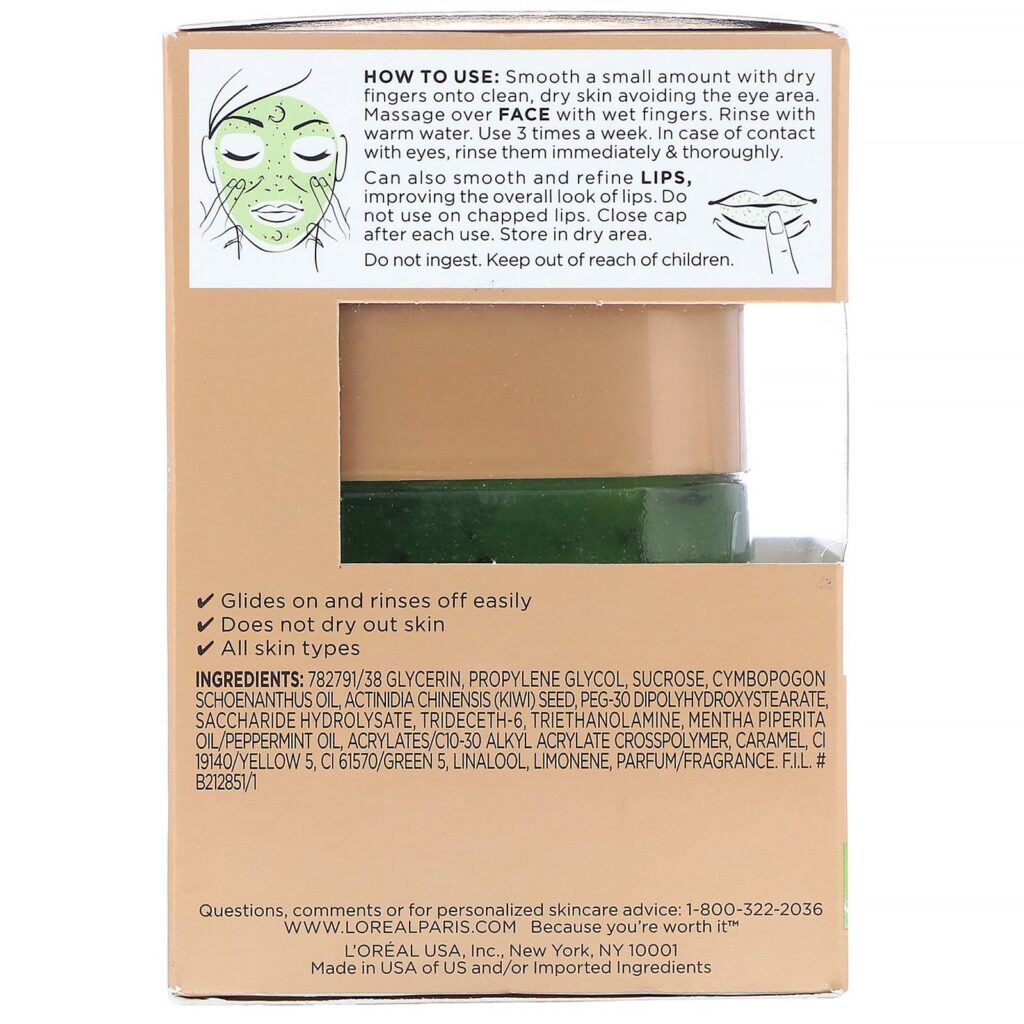 L'Oreal, Pure-Sugar Scrub, Purify & Unclog, 3 açúcares puros + kiwi, 48 g - Imagem 3