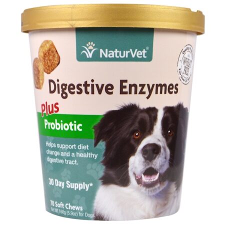 NaturVet, Enzimas Digestivas, Mais Pré e Probióticos, 70 Comprimidos Mastigáveis, 5,9 oz (168 g)