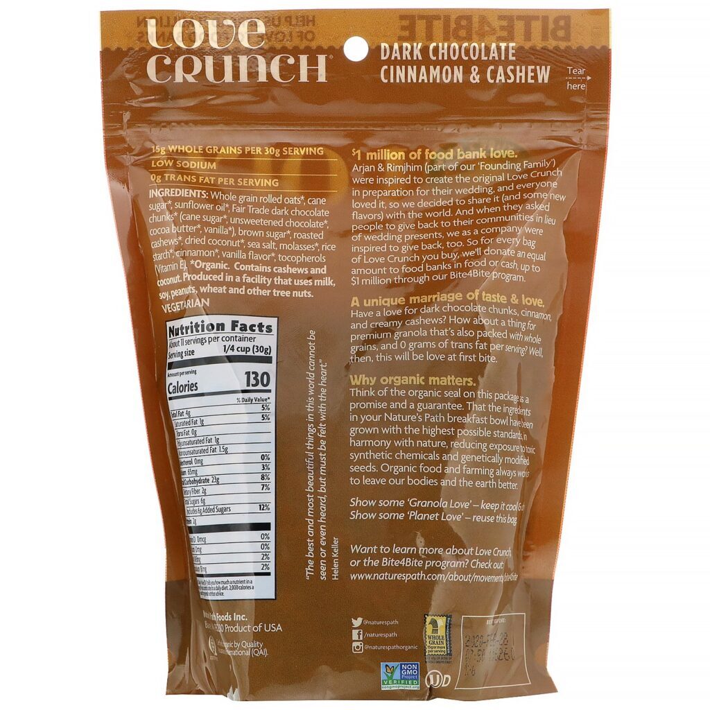 Nature's Path, Love Crunch, Chocolate Escuro com Canela e Castanha de Caju, 325 g (11,5 oz) - Imagem 2