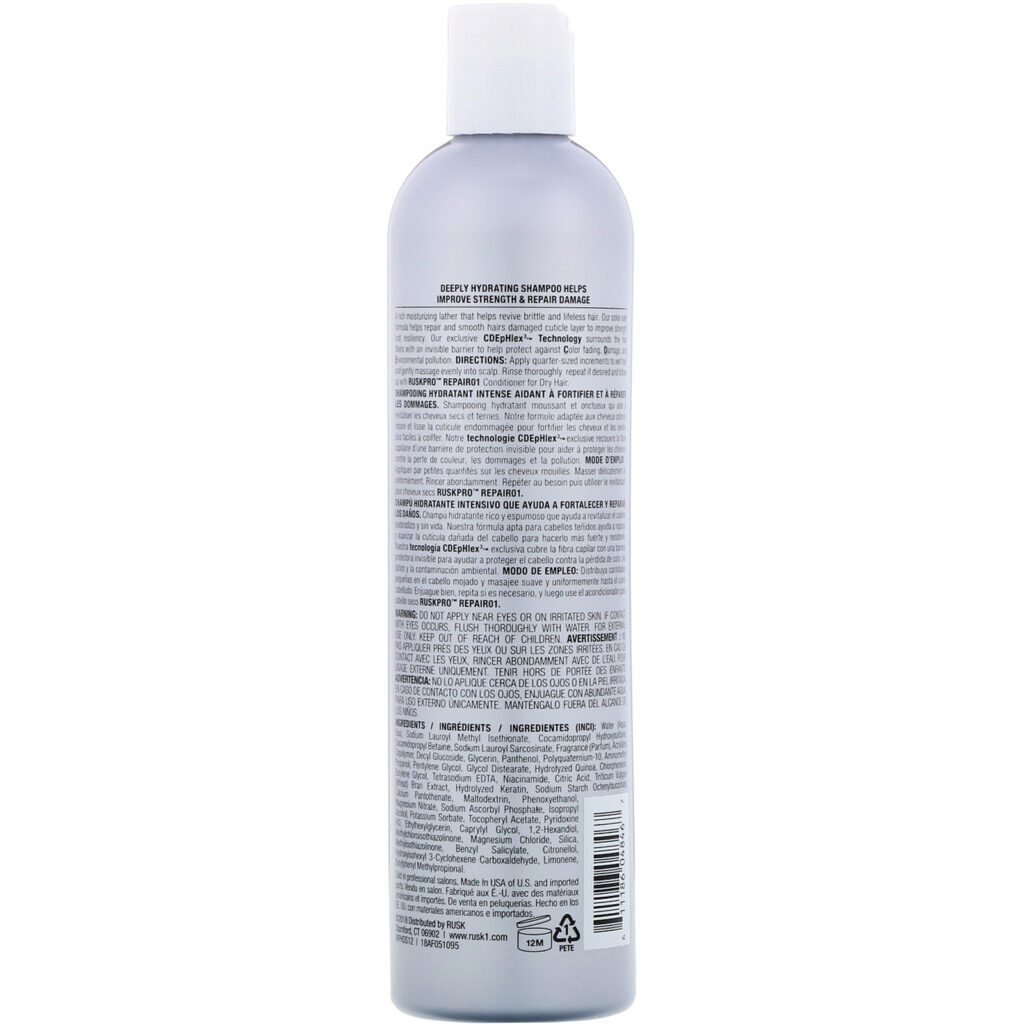 Rusk, Pro, Hydrate 01, shampoo, para cabelos secos, 355 ml - Imagem 2