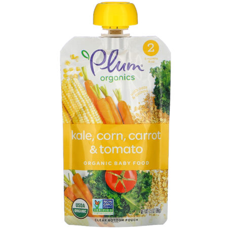 Plum Organics, Organic Baby Food, 6 Months & Up, Kale, Corn, Carrot & Tomato, 6 Pouches, 3.5 oz (99 g) Each - Image 2