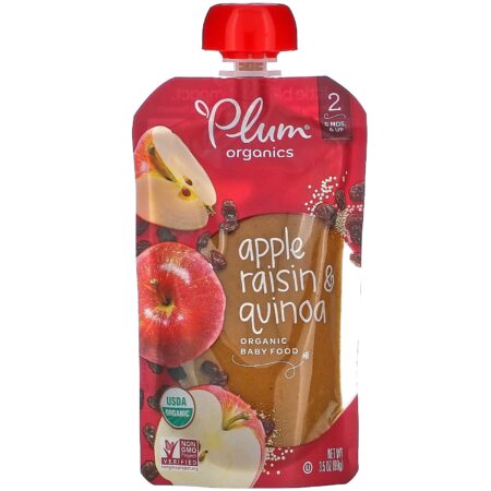 Plum Organics, Organic Baby Food, 6 Months & Up, Apple Raisin & Quinoa, 6 Pouches, 3.5 oz (99 g) Each - Image 2