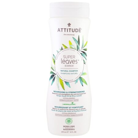 ATTITUDE, Super Leaves Science, Shampoo Natural, Nutritivo e Fortalecedor, Óleo de Semente de Uva e Folhas de Oliva, 16 oz (473 ml)